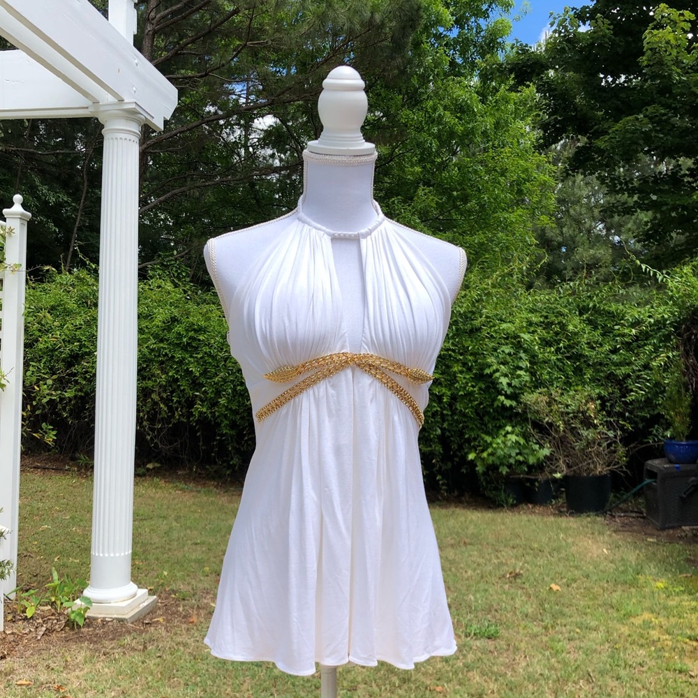 Sky - White top, embellished, gold w/crystals